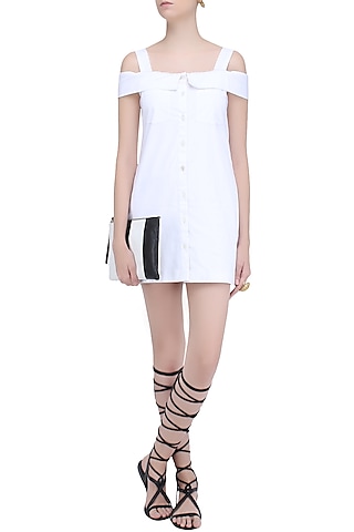 Ivory Cold Shoulder Shirt Dress by Samatvam By Anjali Bhaskar