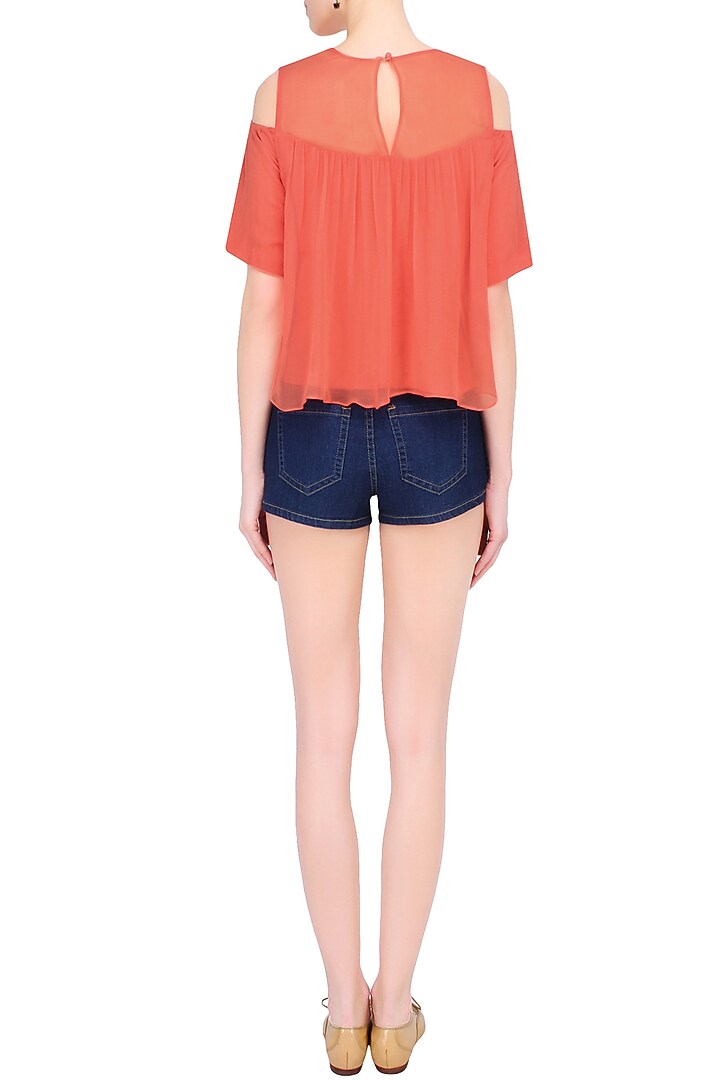 Coral floral embroidered cold shoulder top available only at Pernia's Pop Up Shop.