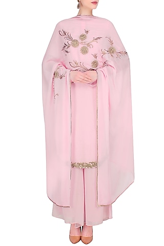 Pink and Gold Embroidered Kurta and Pants Set by Samatvam By Anjali Bhaskar