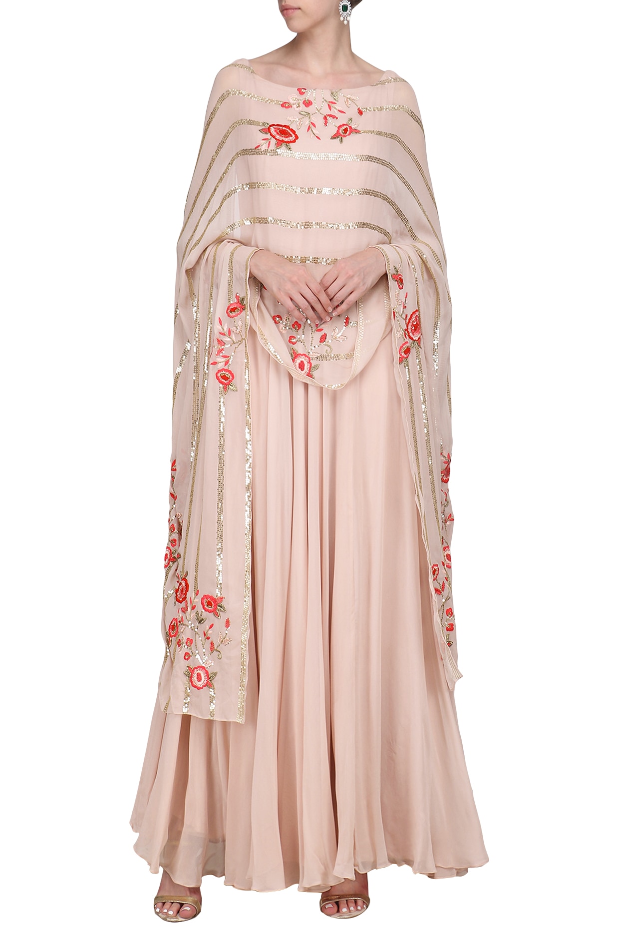 Buy Soft Pink Panelled Layered Gown And Dupatta Set Online - W for Woman