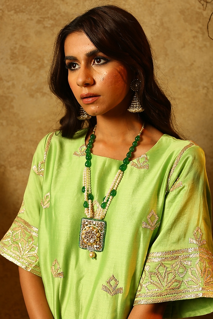 Mint green embroidered kurta with pants available only at Pernia's Pop Up Shop.