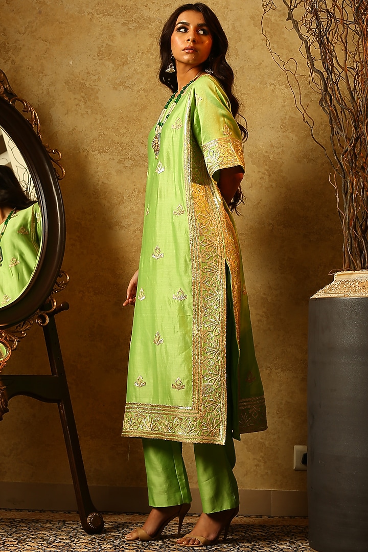 Mint green embroidered kurta with pants available only at Pernia's Pop Up Shop.