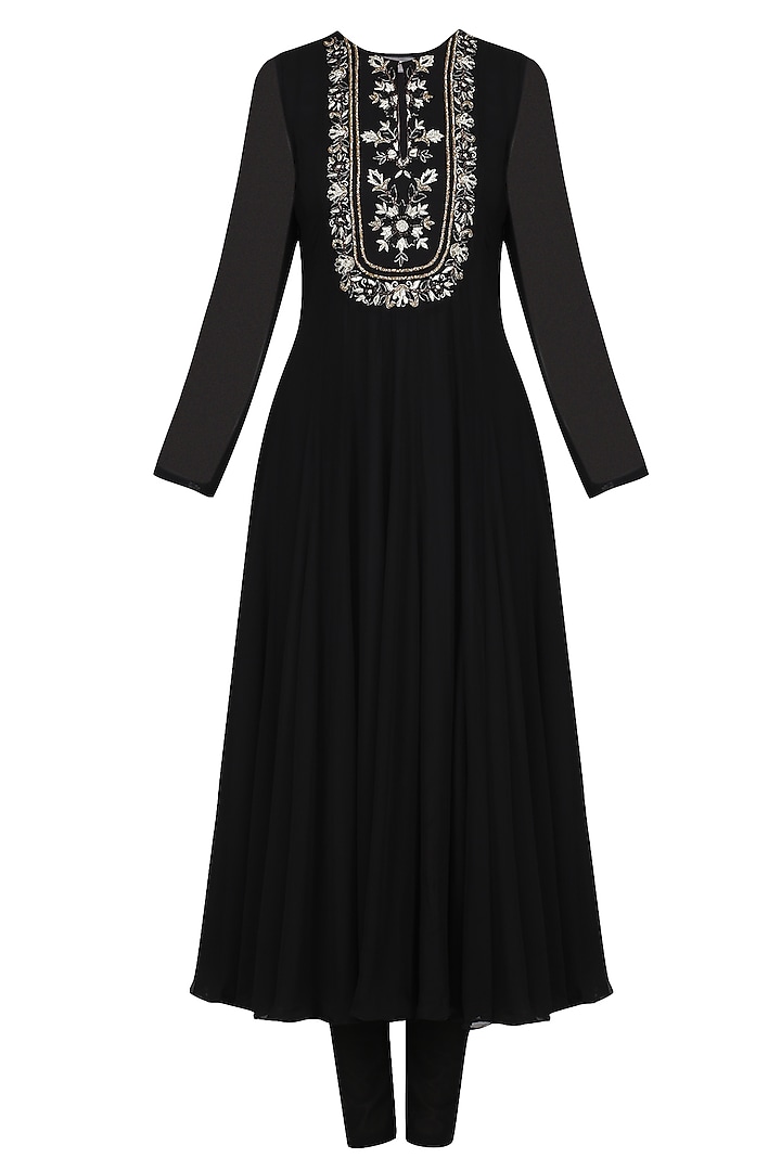 Black embroidered anarkali set available only at Pernia's Pop Up Shop.