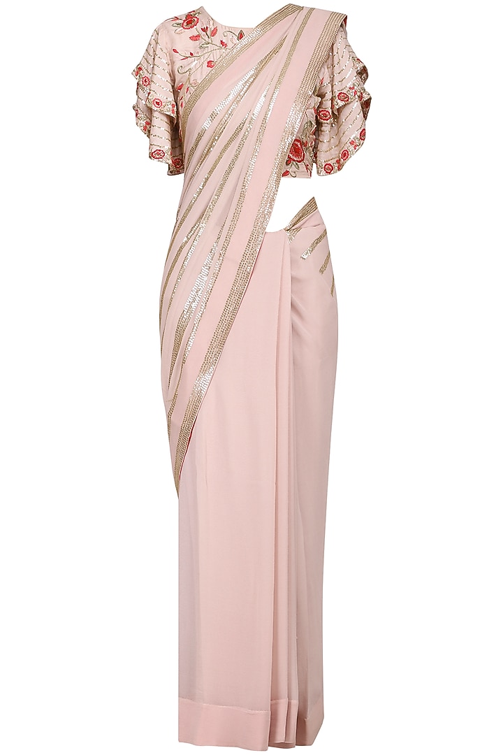 Blush pink embroidered saree with blouse available only at Pernia's Pop Up Shop.