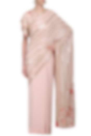 Blush Pink Georgette Embroidered Saree Set by Samatvam By Anjali Bhaskar