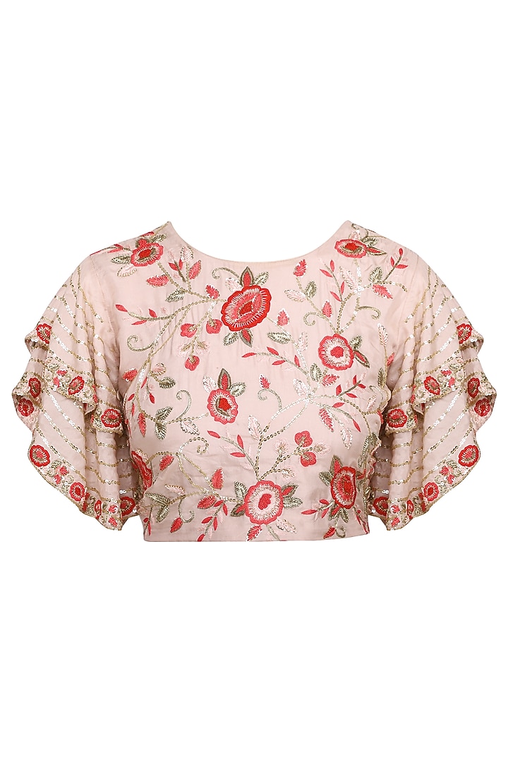 Blush pink embroidered saree with blouse available only at Pernia's Pop Up Shop.