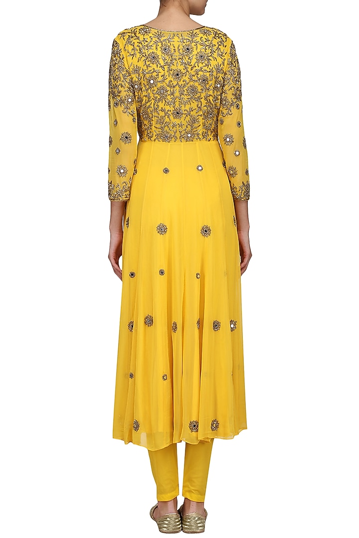 Yellow embellished anarkali set available only at Pernia's Pop Up Shop.