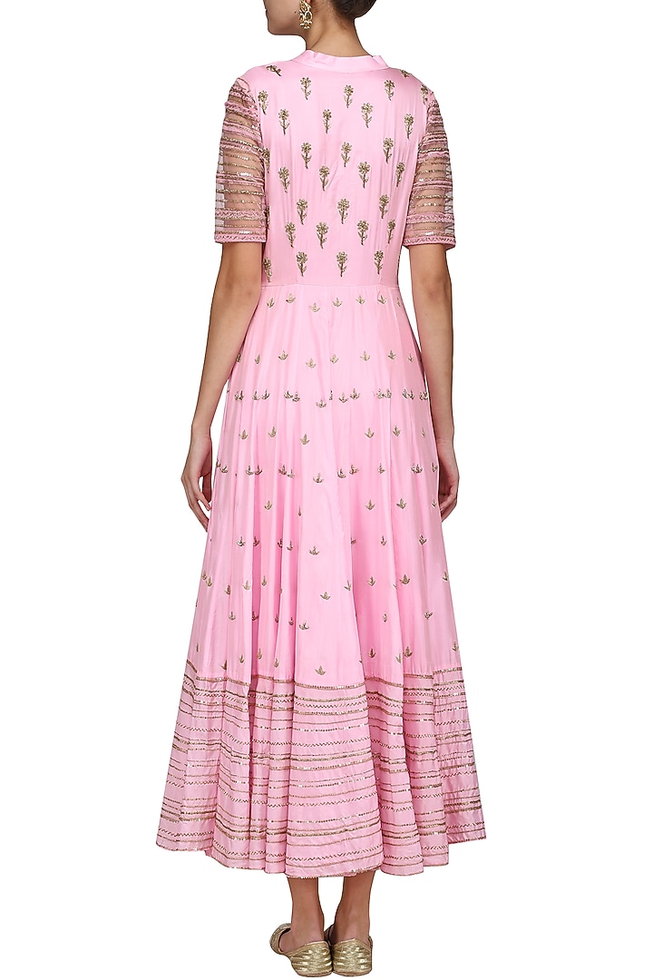 Pink and green embroidered anarkali set available only at Pernia's Pop Up Shop.