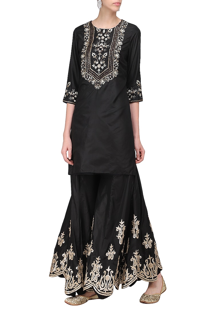 Black embroidered sharara set available only at Pernia's Pop Up Shop.