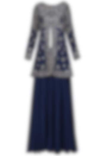 Midnight blue embroidered tunic with skirt and dupatta available only at Pernia's Pop Up Shop.