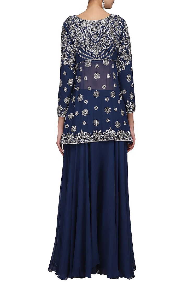 Midnight blue embroidered tunic with skirt and dupatta available only at Pernia's Pop Up Shop.
