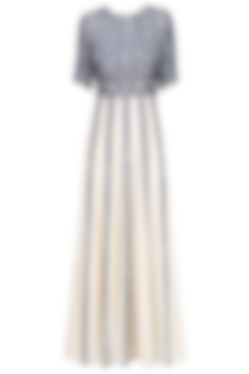 Cream and navy resham embroidered flared anarkali set available only at Pernia's Pop Up Shop.