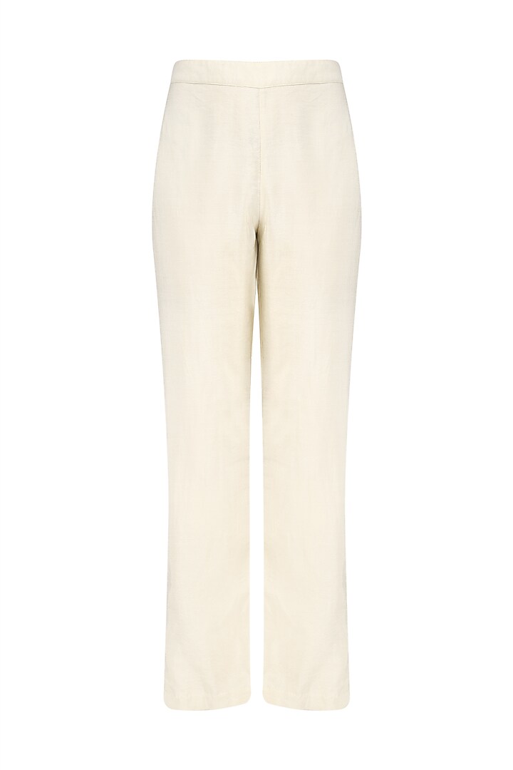 Cream floral embroidered front slit kurta and pants set available only at Pernia's Pop Up Shop.