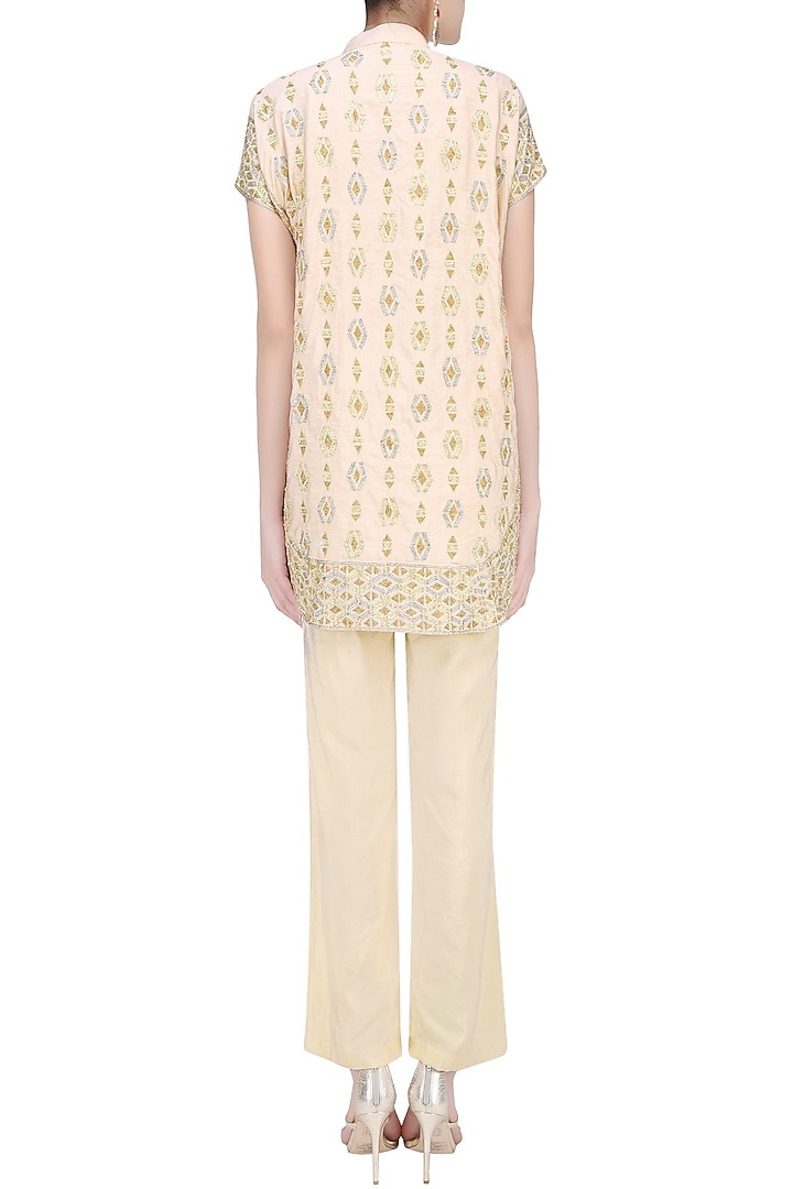 Cream gota patti work kaftan style jacket with cream pants available only at Pernia's Pop Up Shop.