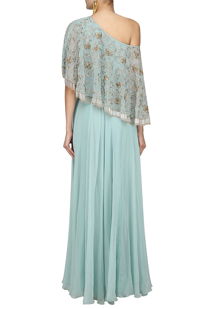 Powder blue one shoulder cape gown available only at Pernia's Pop Up Shop.