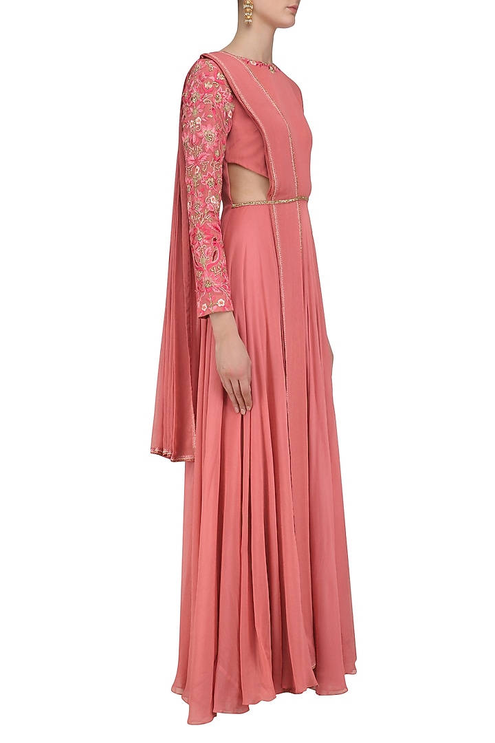 Rasberry pink floral embroidered side cut kurta available only at Pernia's Pop Up Shop.