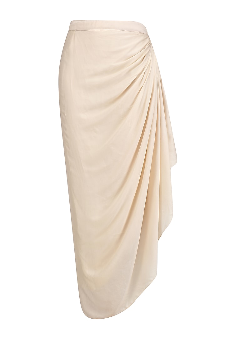 Blue floral embroidered one shoulder top with cream drape skirt available only at Pernia's Pop Up Shop.