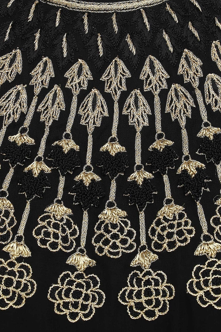 Black and gold embroidered high low kurta with pants available only at Pernia's Pop Up Shop.