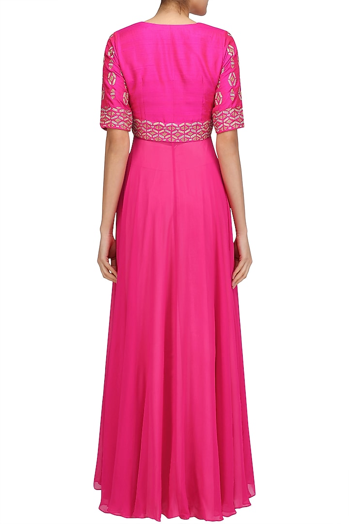 Pink bootis embroidered front slit anarkali kurta set available only at Pernia's Pop Up Shop.