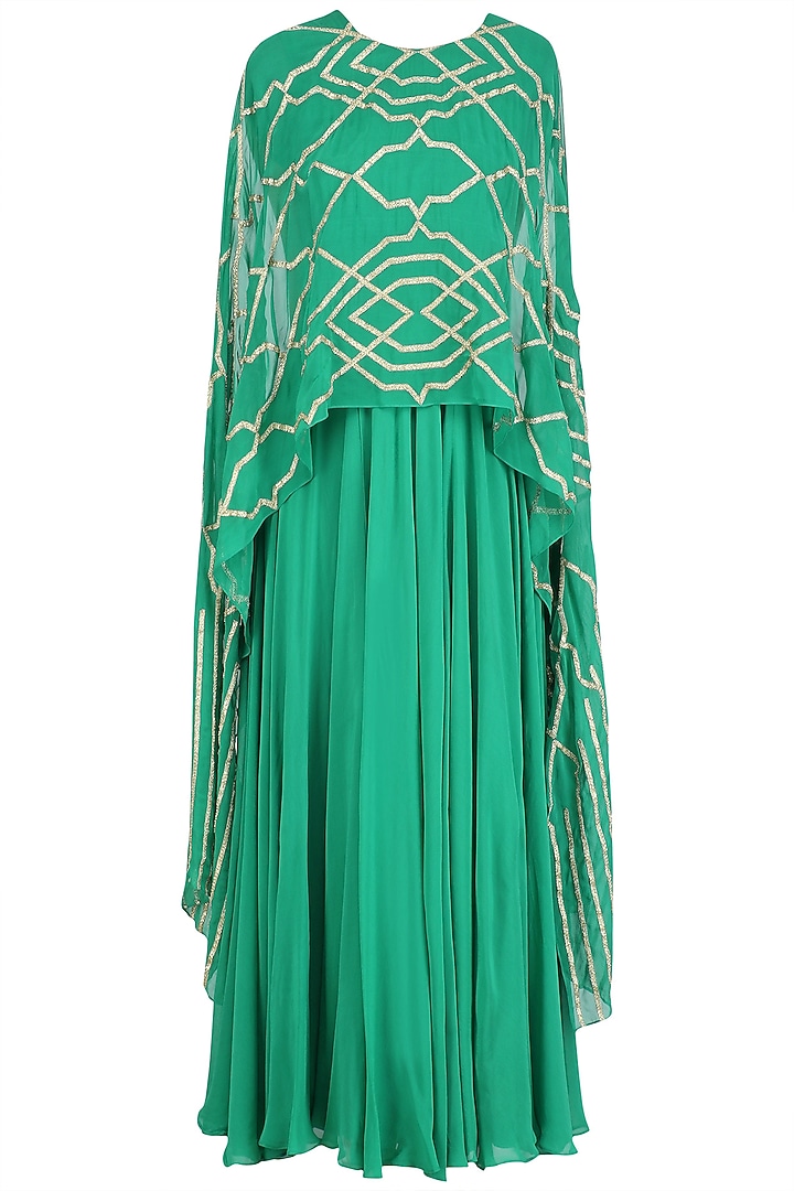 Jade green anarkali with gota patti embroidered attached dupatta available only at Pernia's Pop Up Shop.