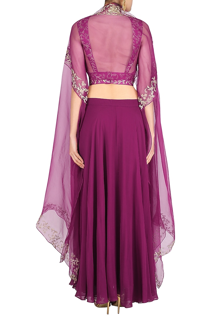 Plum floral embroidered blouse, skirt and jacket set available only at Pernia's Pop Up Shop.