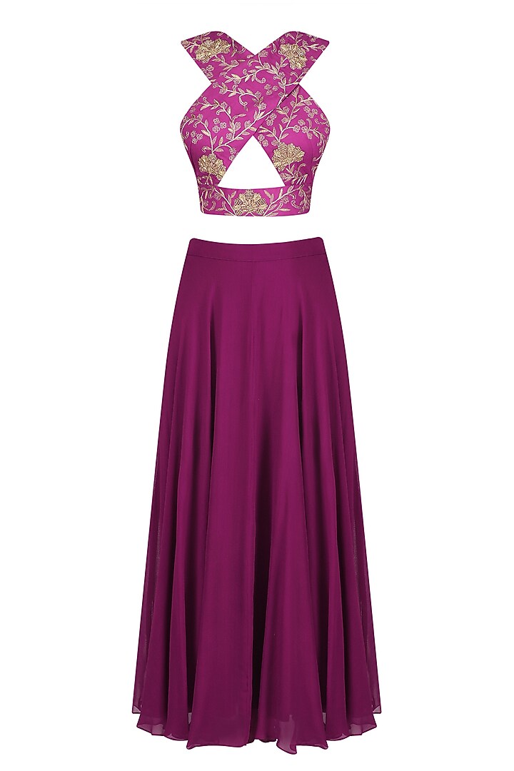 Plum floral embroidered blouse, skirt and jacket set available only at Pernia's Pop Up Shop.
