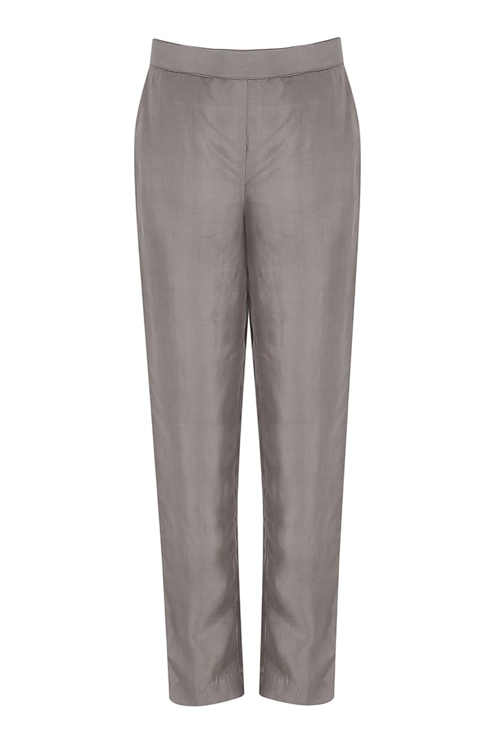 Grey embroidered tunic with straight pants available only at Pernia's Pop Up Shop.