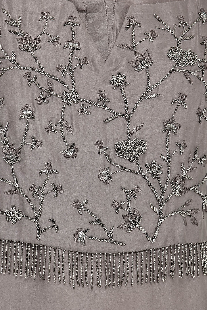 Grey embroidered tunic with straight pants available only at Pernia's Pop Up Shop.