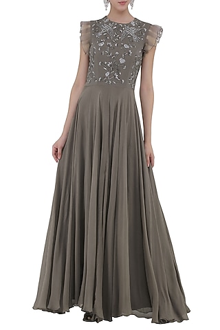 Grey Embroidered Gown by Samatvam By Anjali Bhaskar