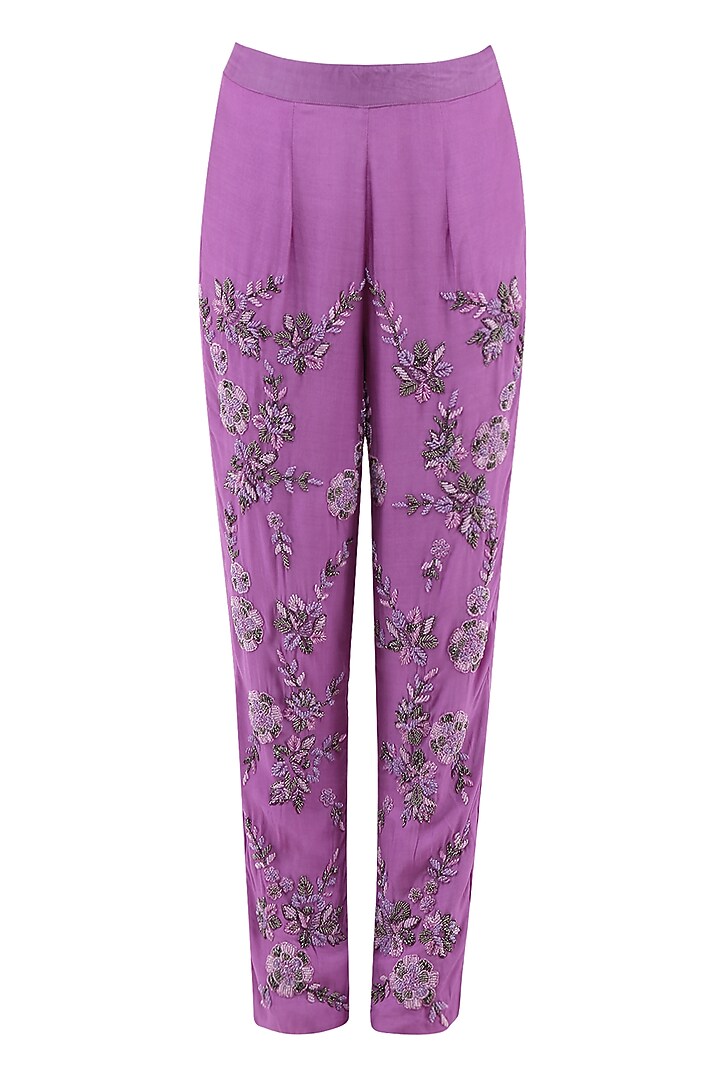 Violet embroidered pants with ruffle top available only at Pernia's Pop Up Shop.