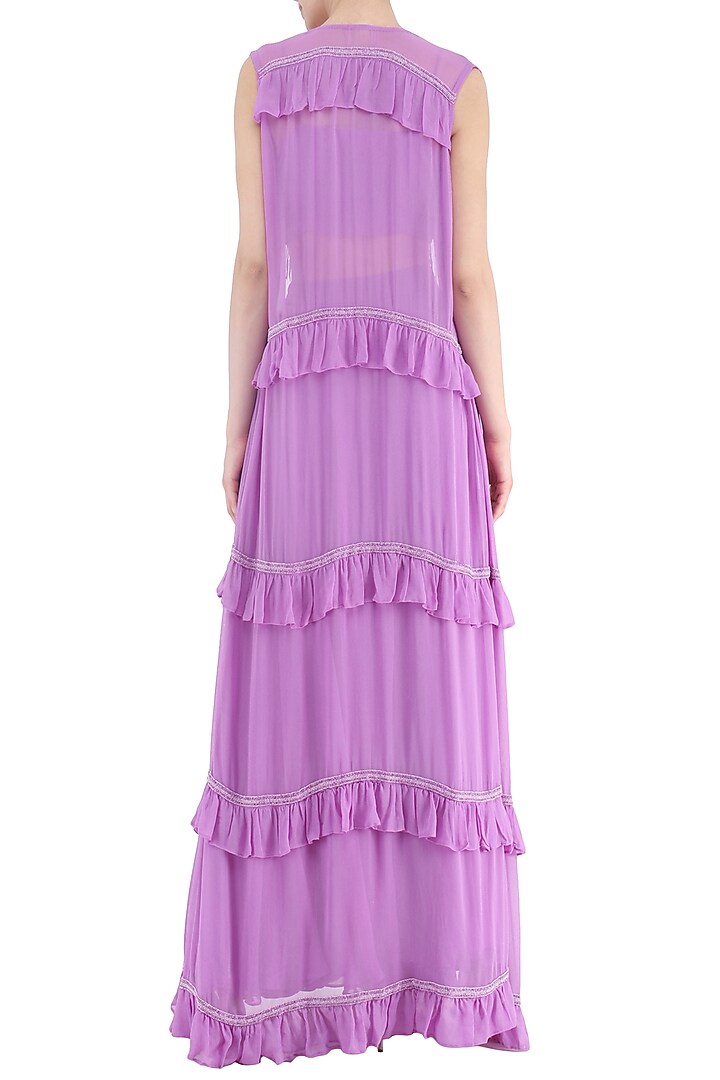 Violet embroidered bustier, skirt and frill cape set available only at Pernia's Pop Up Shop.