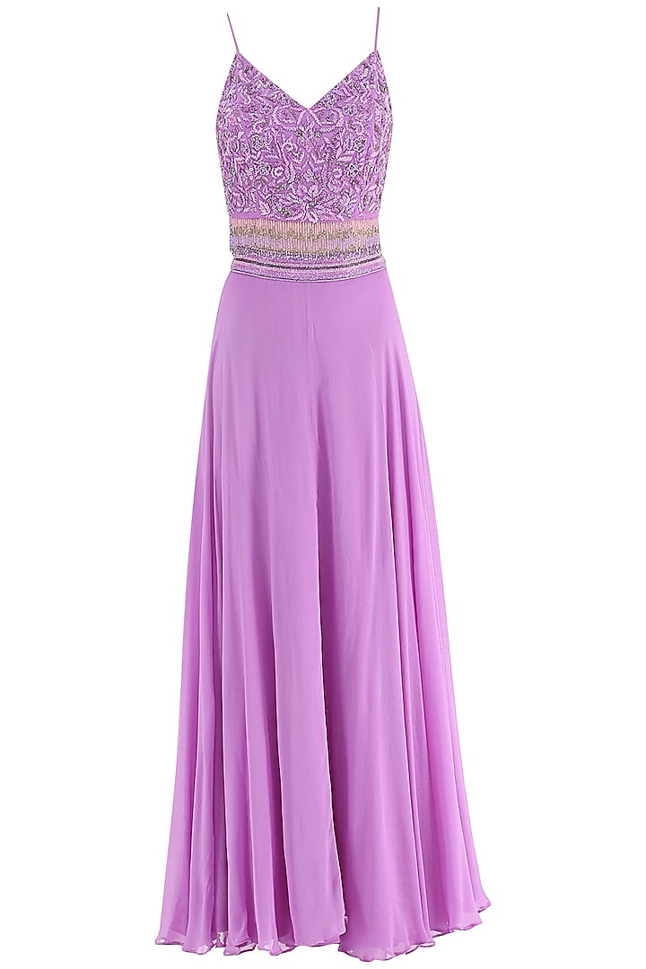 Violet embroidered bustier, skirt and frill cape set available only at Pernia's Pop Up Shop.