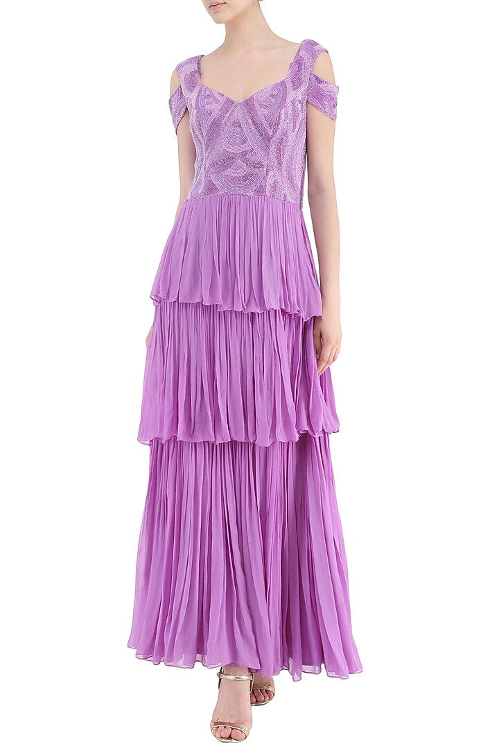 Violet embroidered tiered gown available only at Pernia's Pop Up Shop.