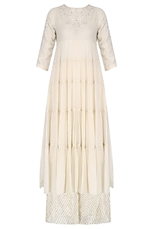 Kurta Palazzo in Kota with Lucknowi Threadwork - Soft Pink
