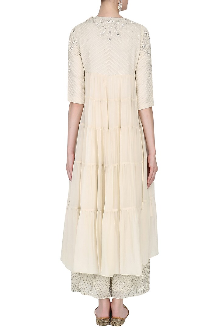 Ivory lucknowi embroidered kurta and palazzo pants set available only at Pernia's Pop Up Shop.