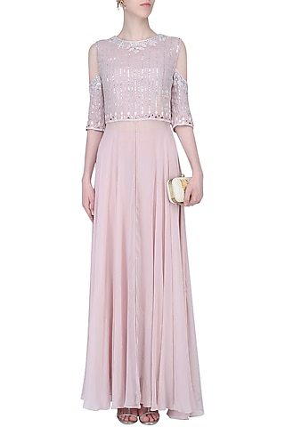 Light Lilac Lucknowi Embroidered Cold Shoulder Kurta by Samatvam By Anjali Bhaskar