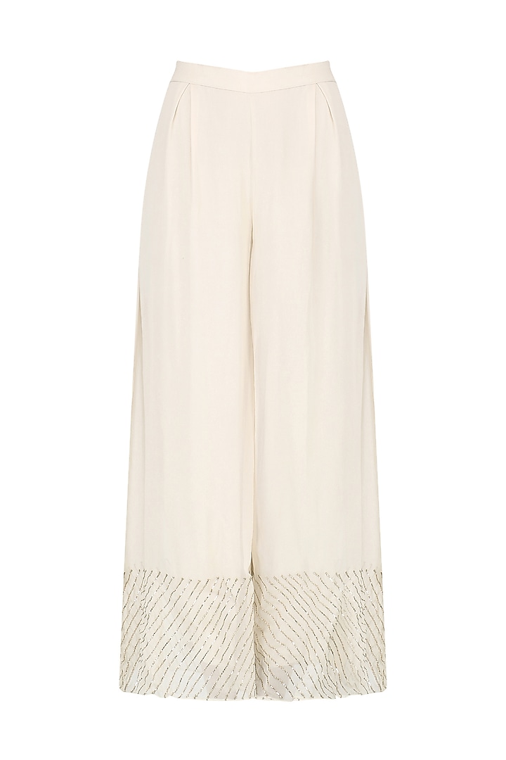Light beige lucknowi embroidered jacket and pants set available only at Pernia's Pop Up Shop.