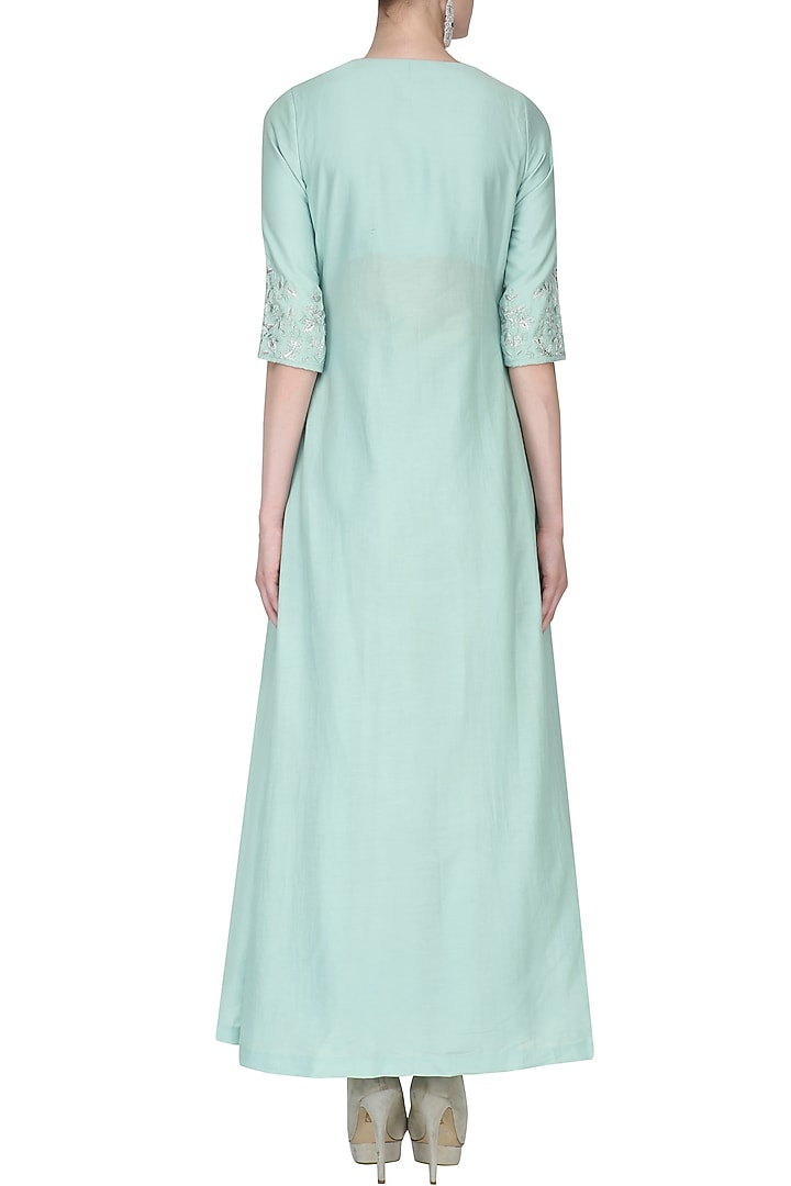Pistachio green floral embroidered jacket and skirt set available only at Pernia's Pop Up Shop.
