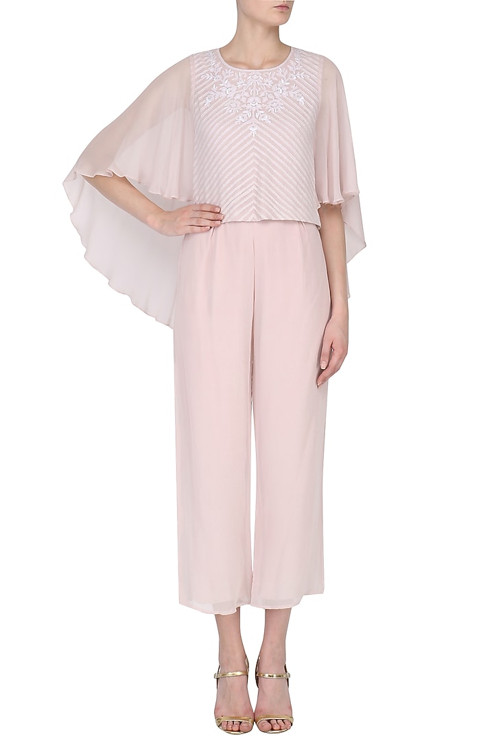 Light lilac lucknowi embroidered cape and pants set available only at Pernia's Pop Up Shop.