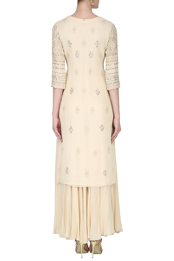Beige lucknowi work kurta and skirt set available only at Pernia's Pop Up Shop.