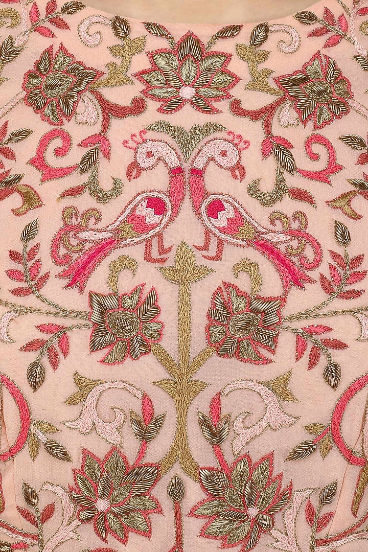 Peach pink dabka and zardozi embroidered lehenga se available only at Pernia's Pop Up Shop.