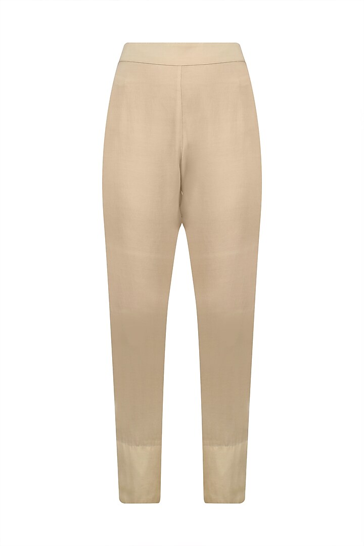 Beige gold and silver embroidered A line kurta and pencil pants set available only at Pernia's Pop Up Shop.