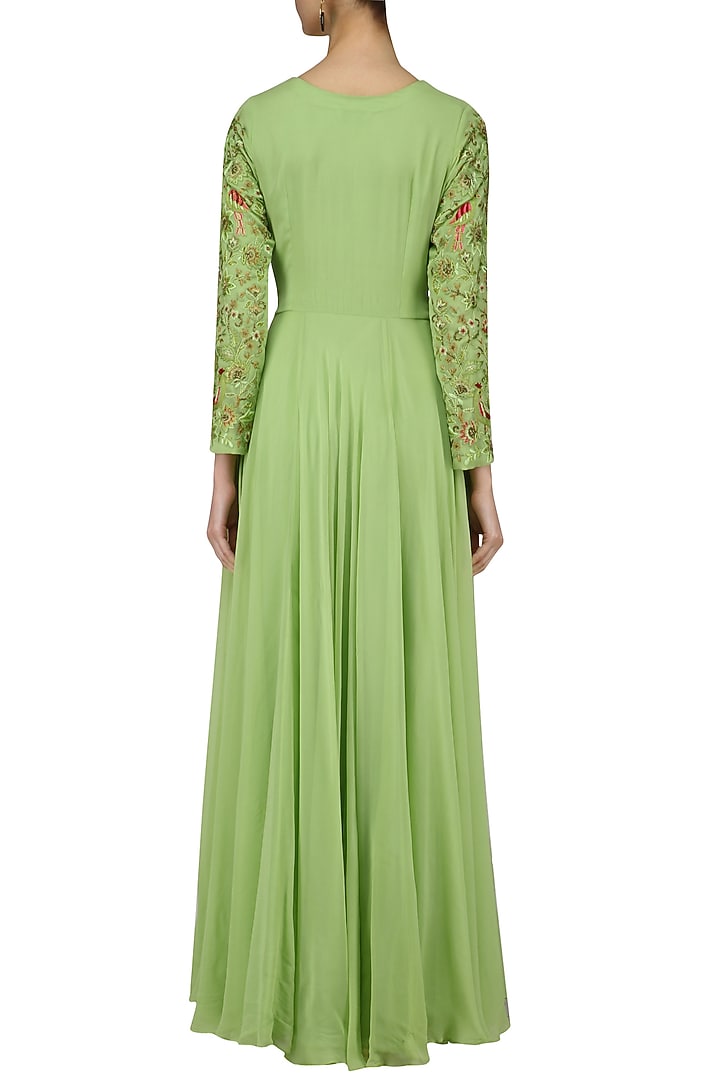 Mint green multicolor hand embroidered kurta with pink embroidered dupatta available only at Pernia's Pop Up Shop.