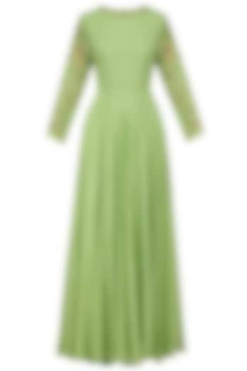 Mint green multicolor hand embroidered kurta with pink embroidered dupatta available only at Pernia's Pop Up Shop.