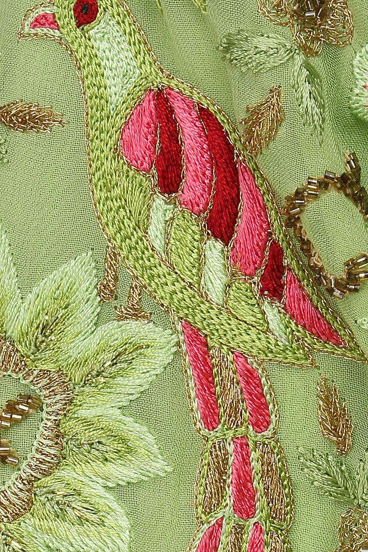 Mint green multicolor hand embroidered kurta with pink embroidered dupatta available only at Pernia's Pop Up Shop.