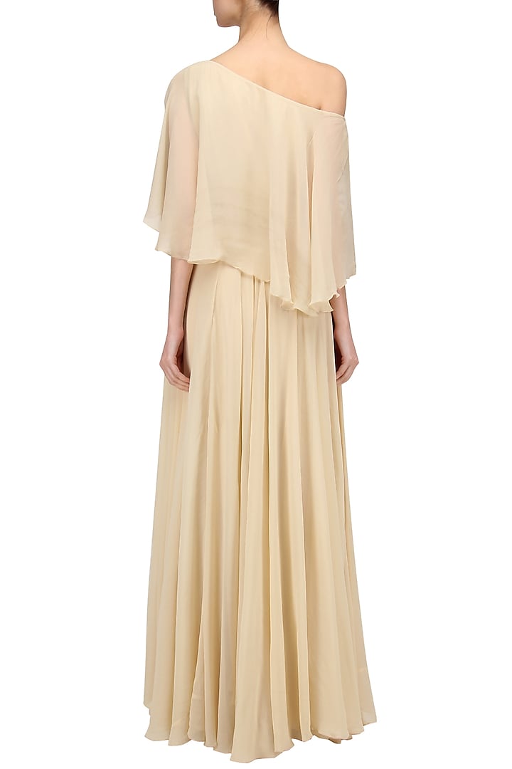 Buy Cream, Gold and Silver Embroidered Off Shoulder Cape Gown Pernia's Pop Up Shop