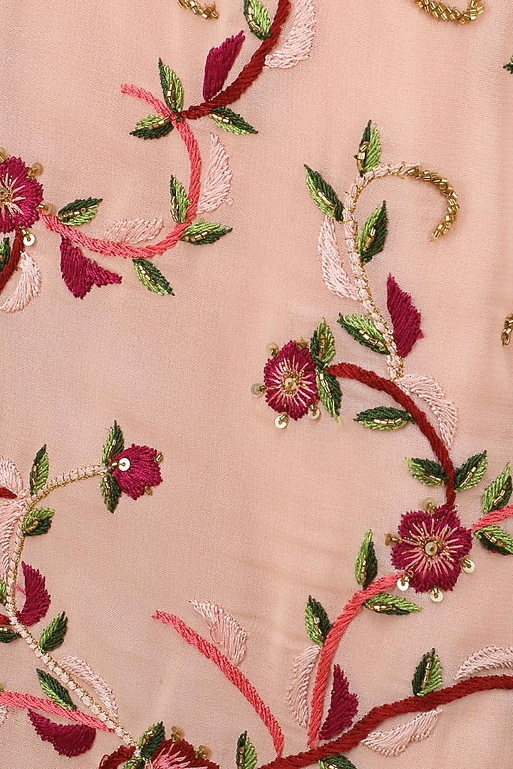 Peach and pink floral embroidered bralet and skirt set available only at Pernia's Pop Up Shop.
