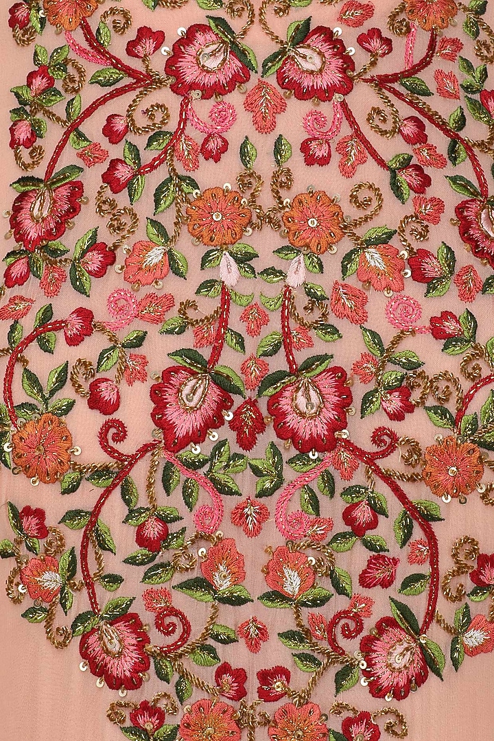 Peach and pink cold shoulder embroidered anarkali kurta available only at Pernia's Pop Up Shop.