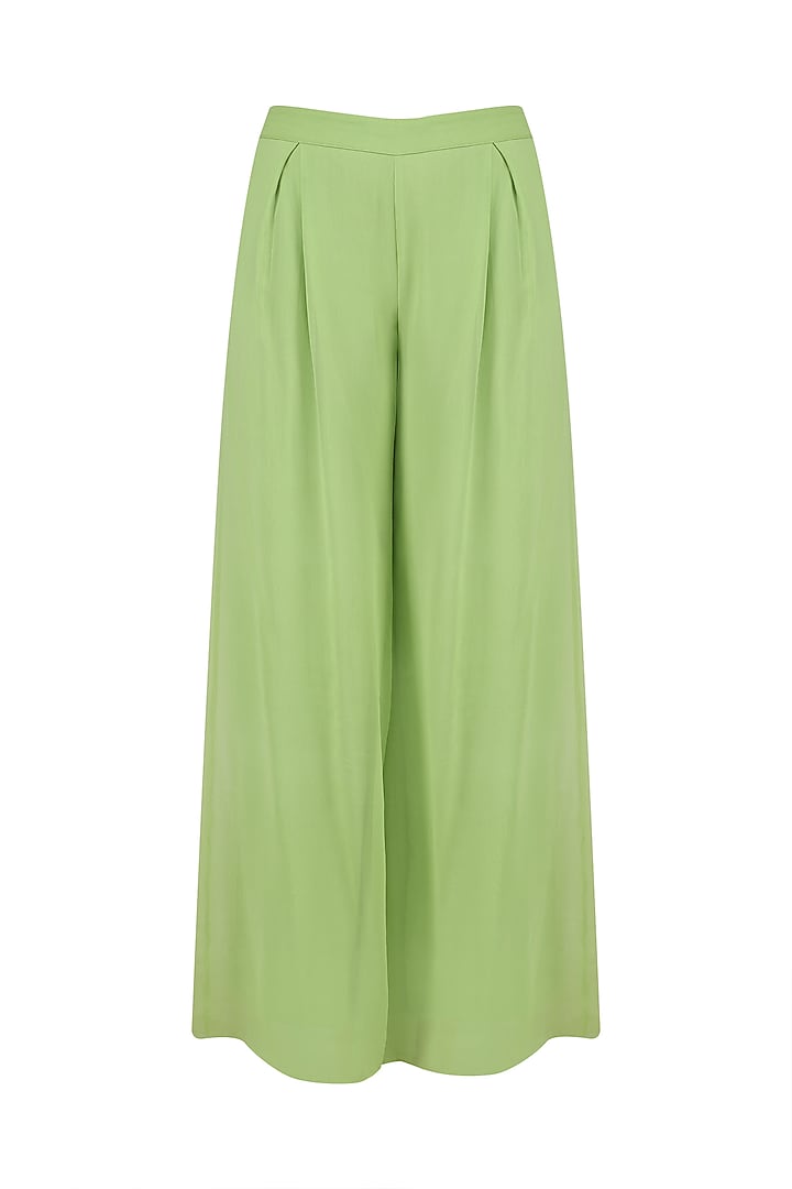 Mint green front open embroidered cape and flared pants set available only at Pernia's Pop Up Shop.