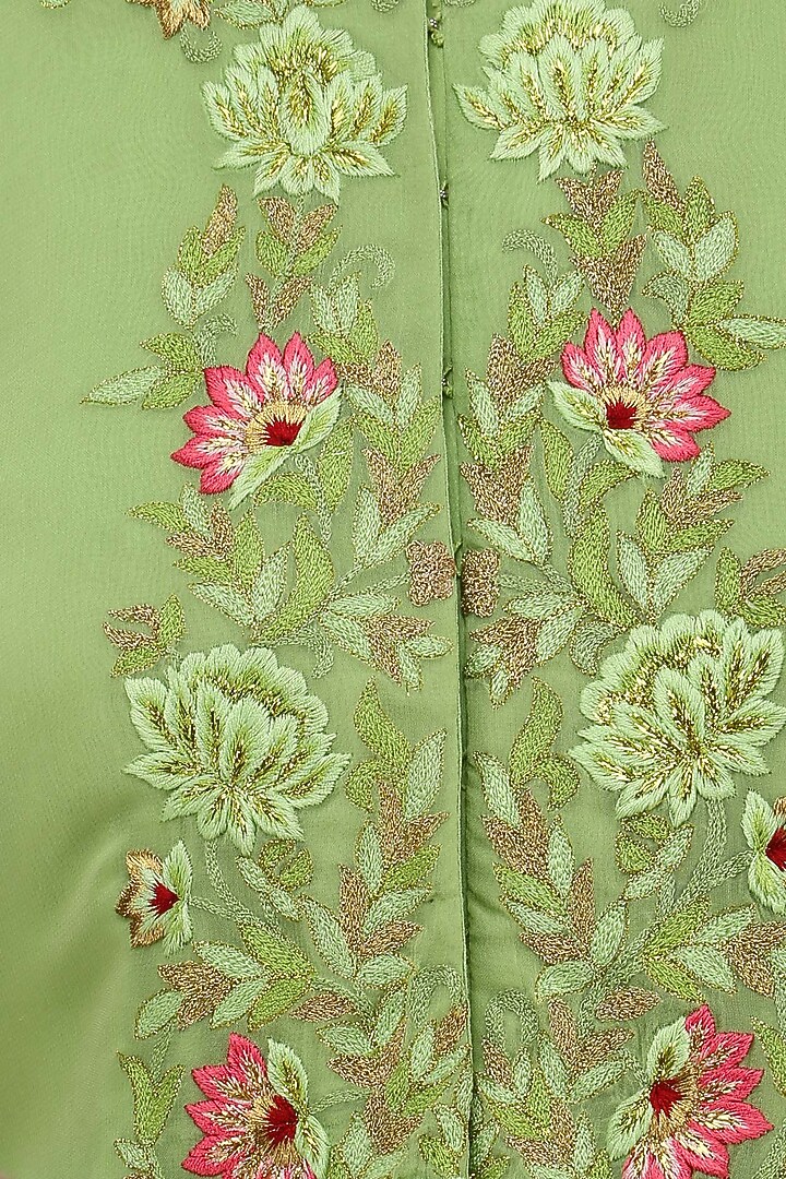 Mint green front open embroidered cape and flared pants set available only at Pernia's Pop Up Shop.